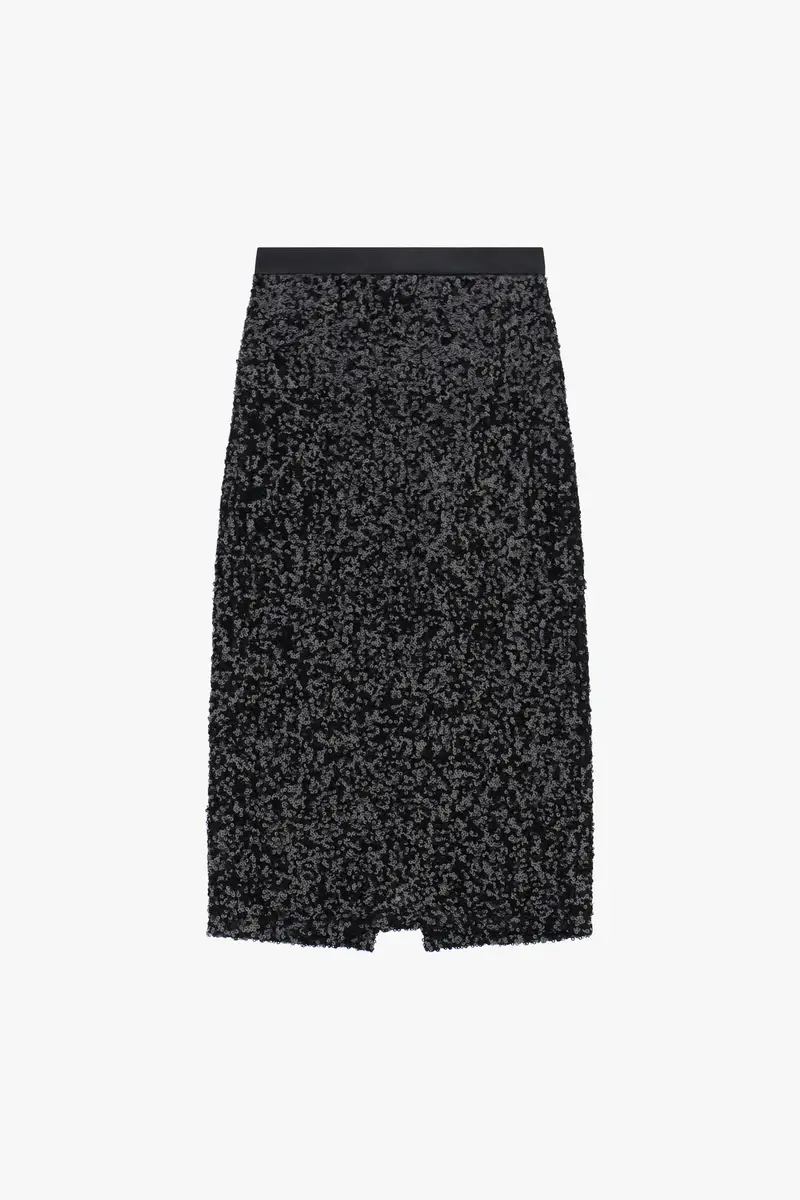 Gonna midi a vita alta con paillettes Nero