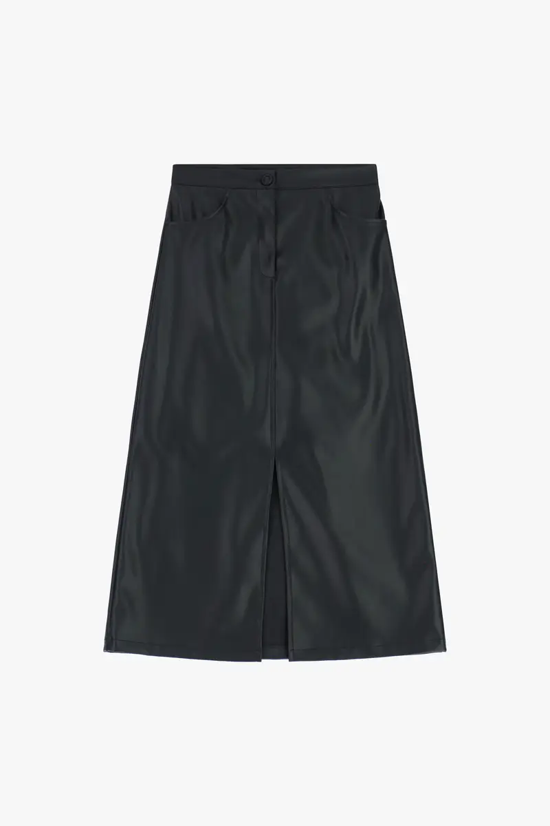 Gonna midi a vita alta con tasche e spacco frontale Nero