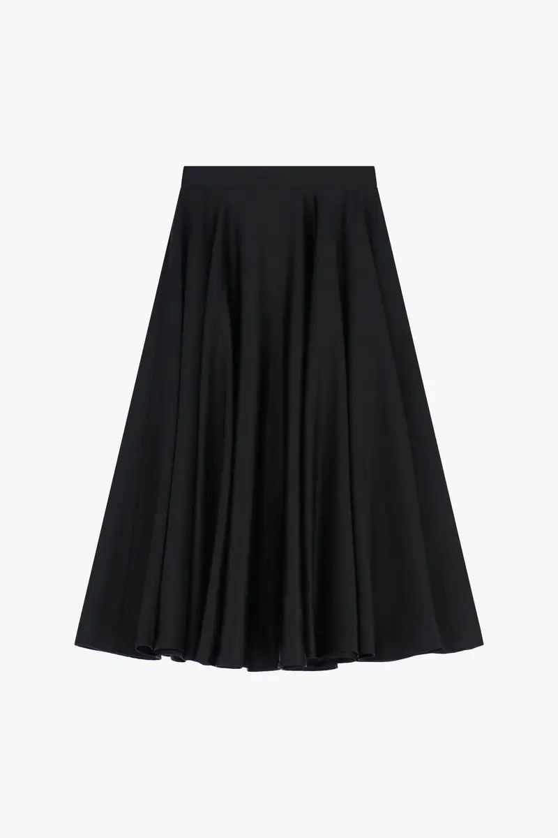 Gonna midi ampia vita alta tinta unita Nero