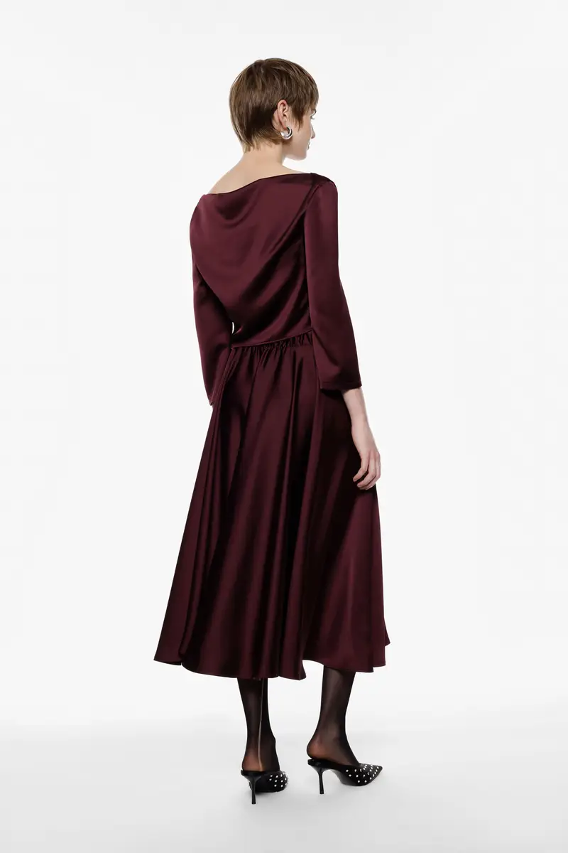 Gonna midi ampia vita alta tinta unita Prugna miniatura 3