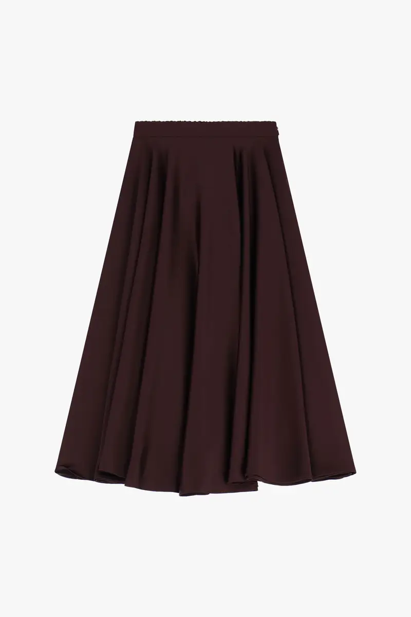 Gonna midi ampia vita alta tinta unita Prugna