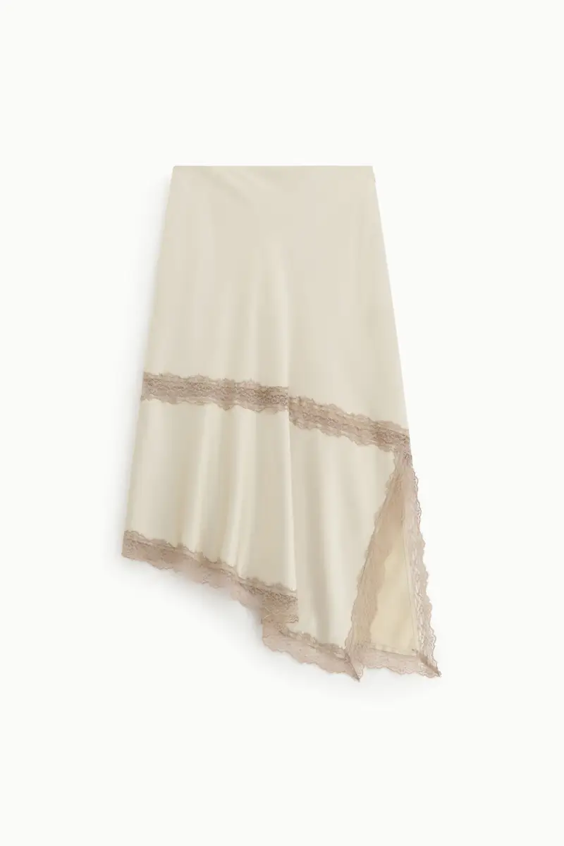 Gonna midi asimmetrica con inserti in pizzo Gesso