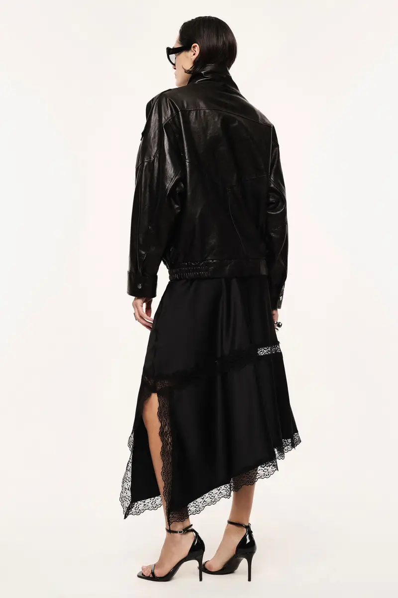 Gonna midi asimmetrica con inserti in pizzo Nero miniatura 3