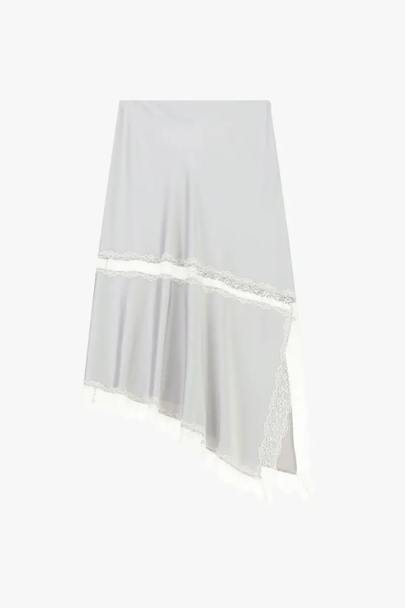 Gonna midi asimmetrica con inserti in pizzo Perla