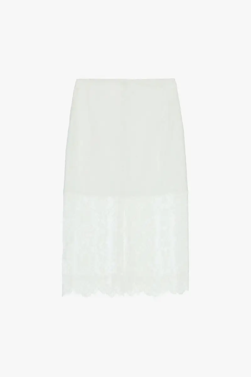 Gonna midi in pizzo con spacco laterale Latte