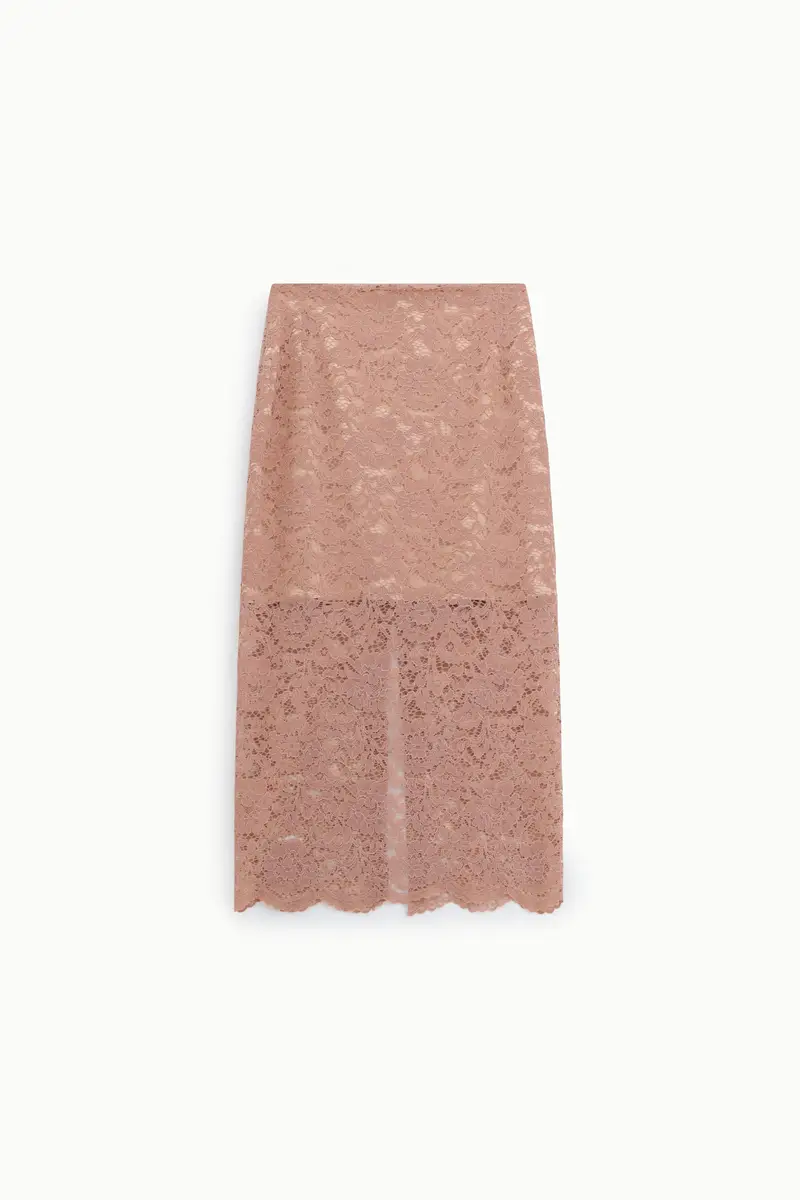 Gonna midi in pizzo con vita alta Rosa antico