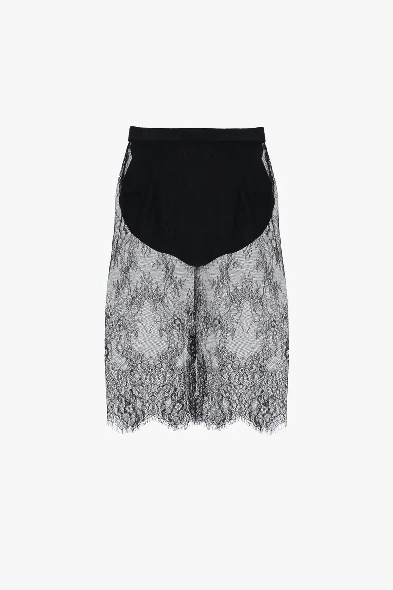 Gonna midi in pizzo floreale trasparente Nero