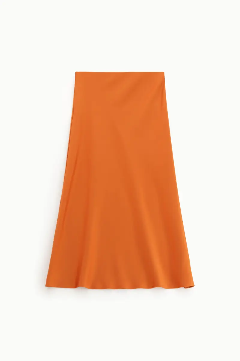 Gonna midi svasata tinta unita con vita media Arancio