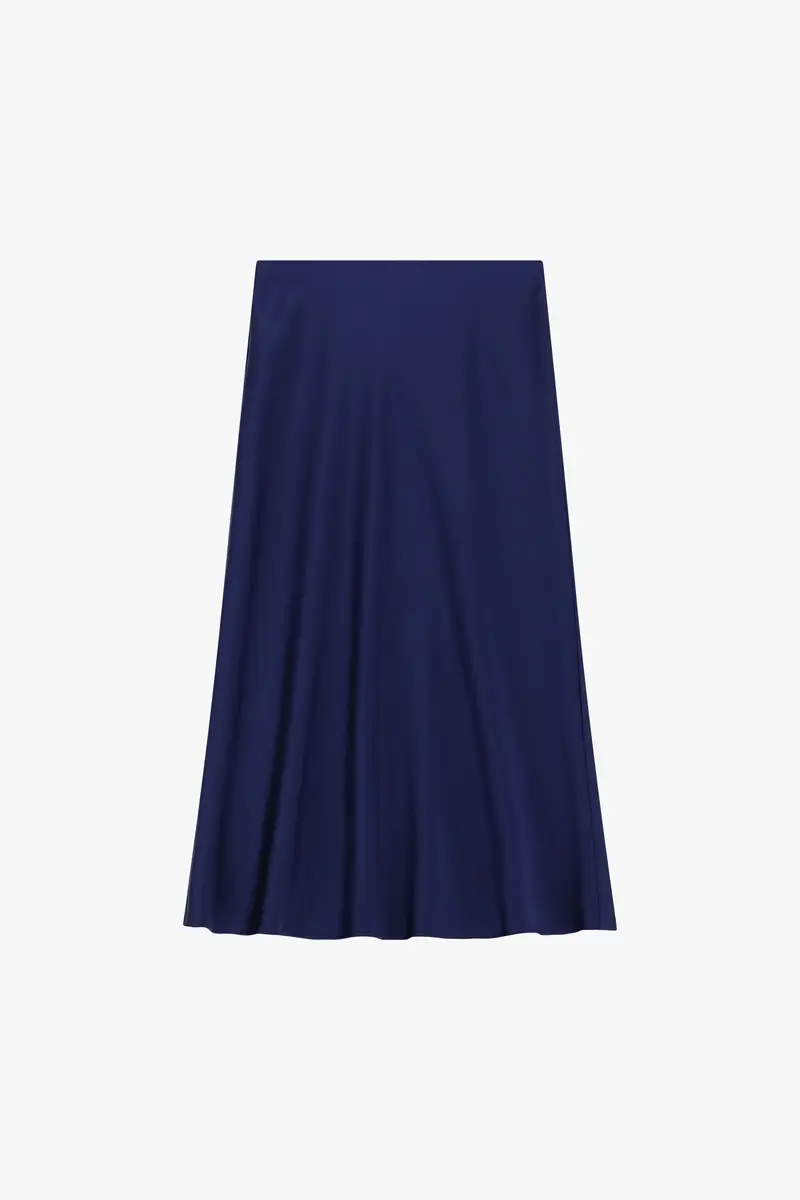 Gonna midi svasata tinta unita con vita media Blu
