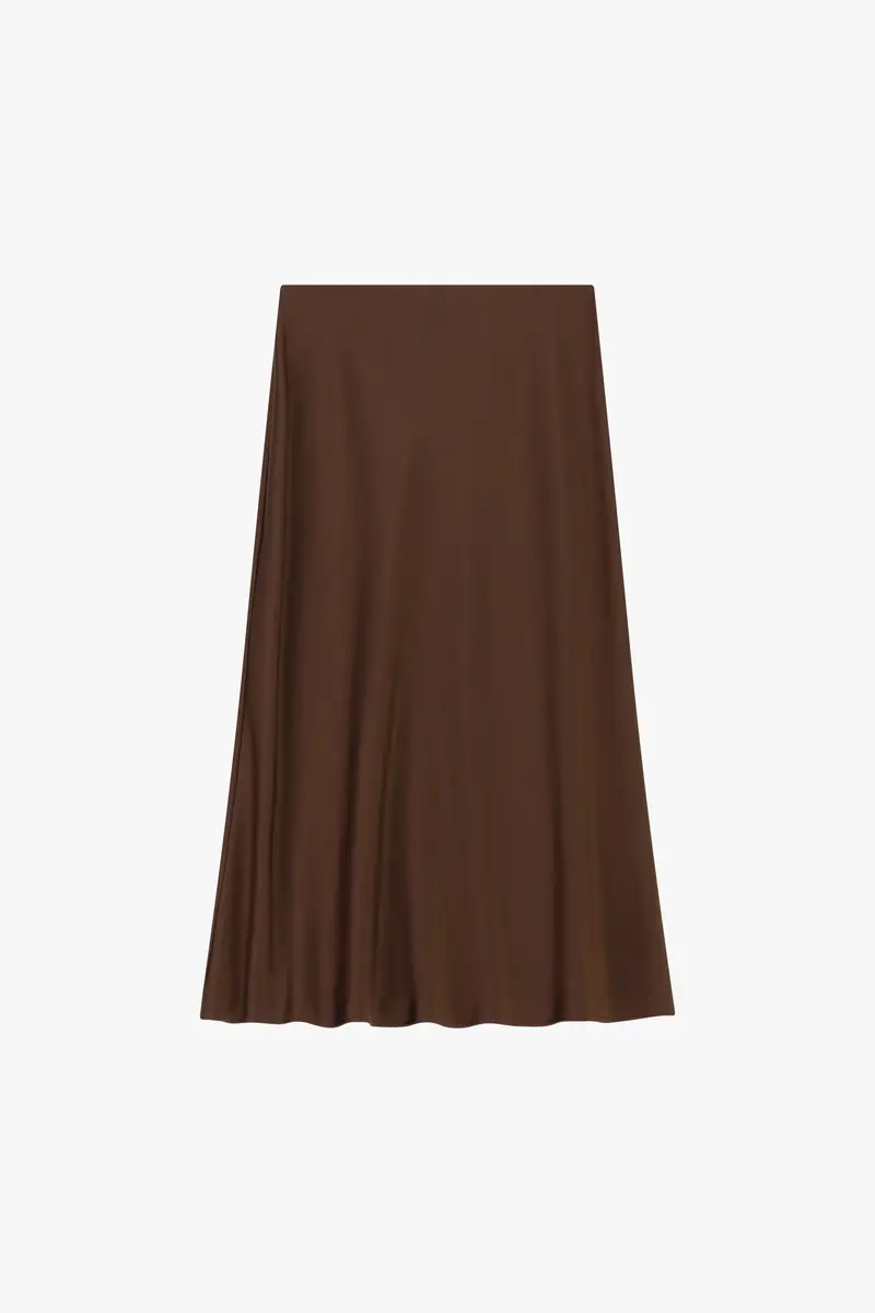 Gonna midi svasata tinta unita con vita media Cacao