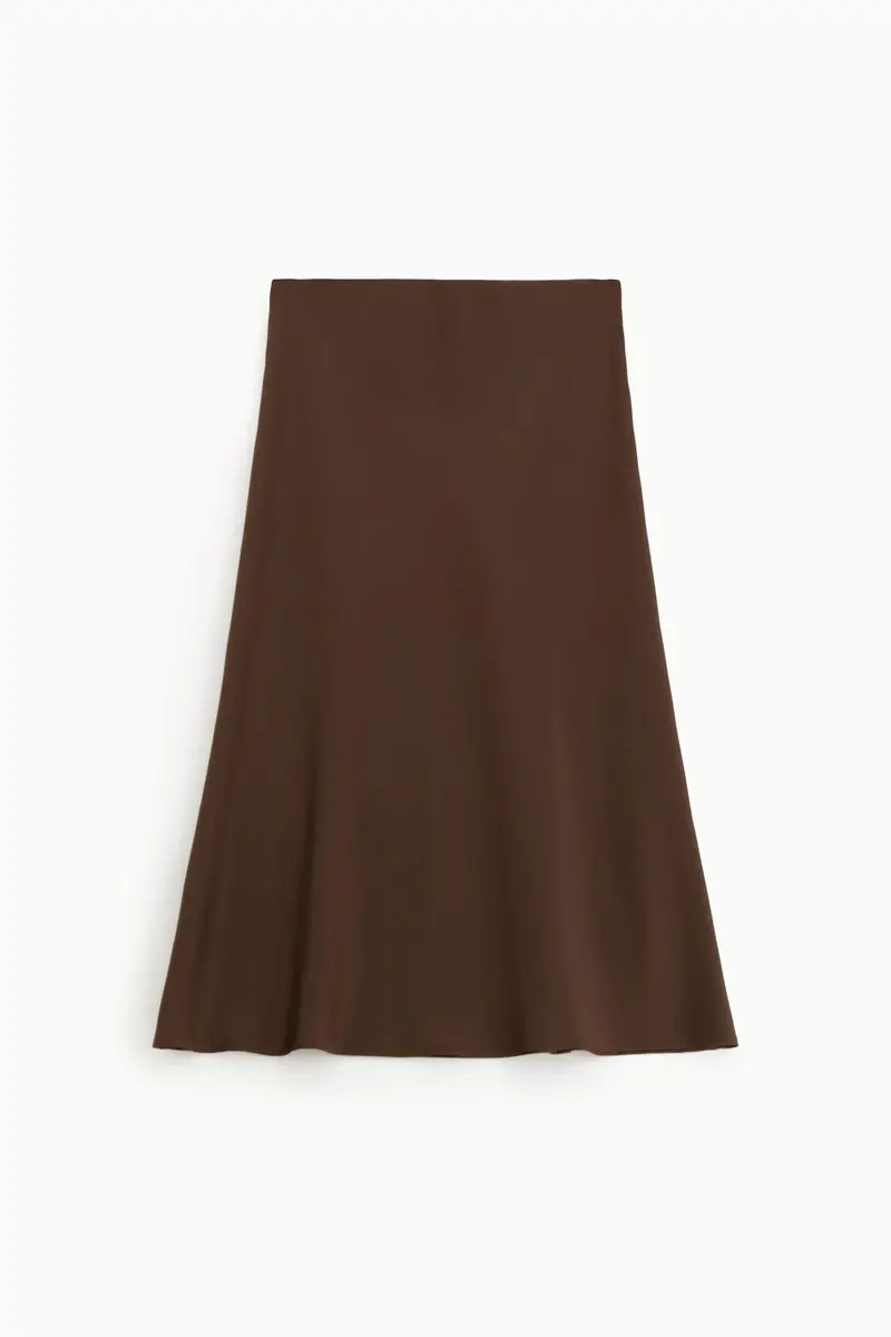 Gonna midi svasata tinta unita con vita media Castagna