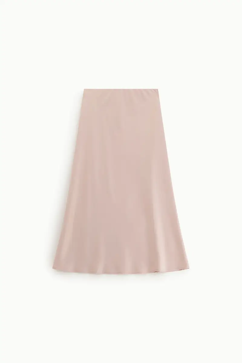 Gonna midi svasata tinta unita con vita media Cipria