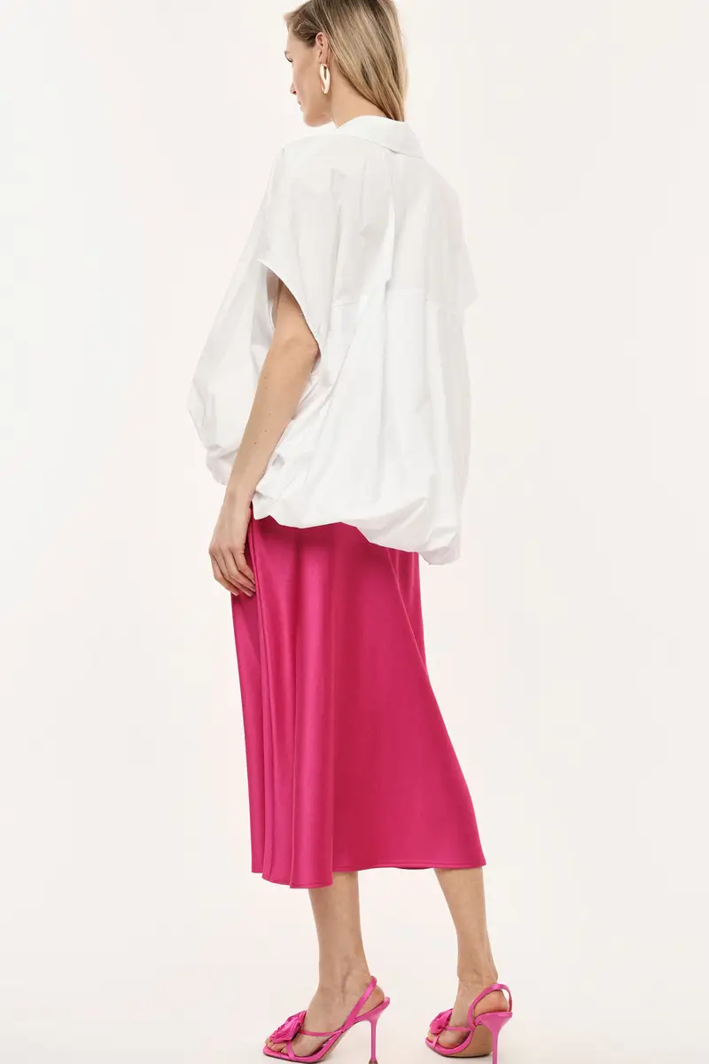 Gonna midi svasata tinta unita con vita media Fuxia miniatura 3