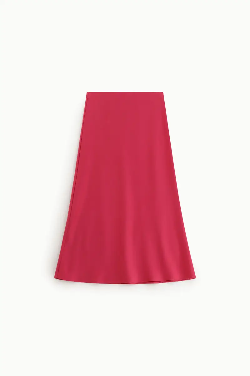 Gonna midi svasata tinta unita con vita media Fuxia