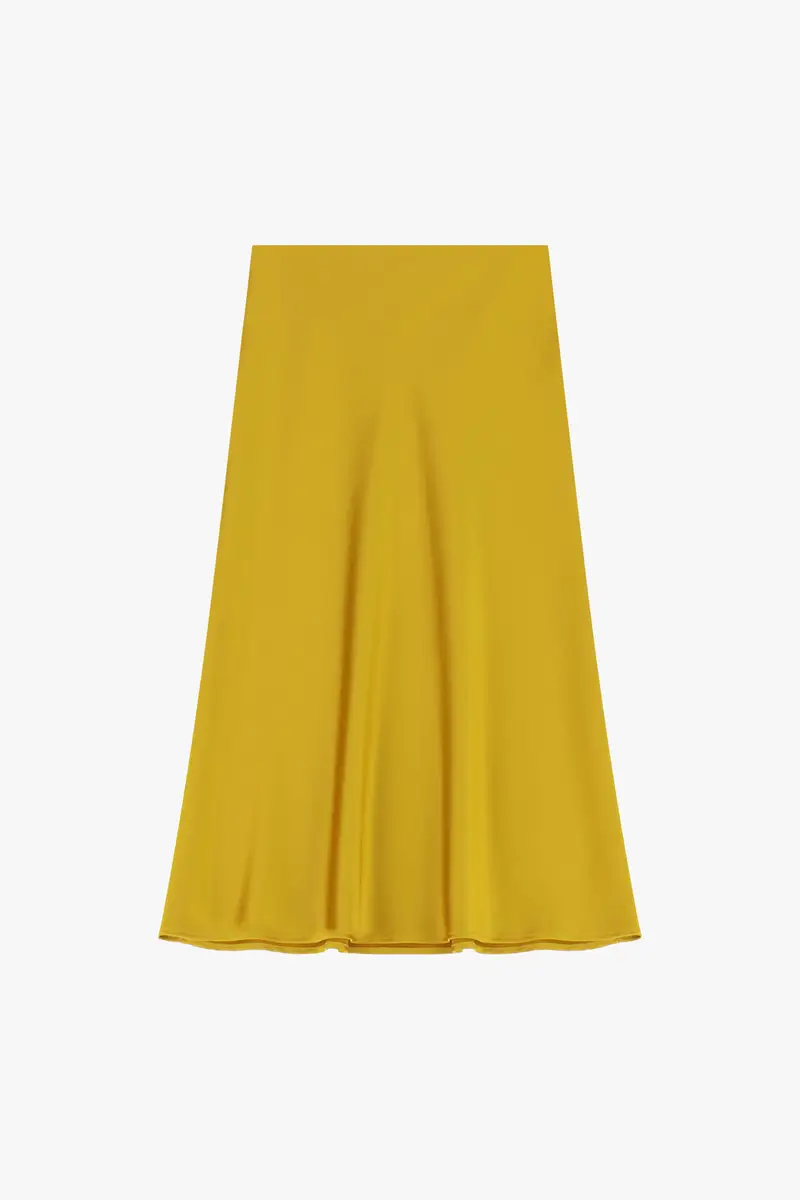 Gonna midi svasata tinta unita con vita media Ocra