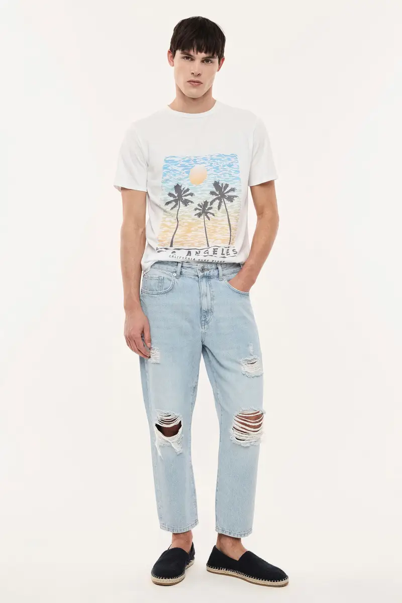 Jeans baggy-fit con strappi e lunghezza cropped Denim miniatura 2