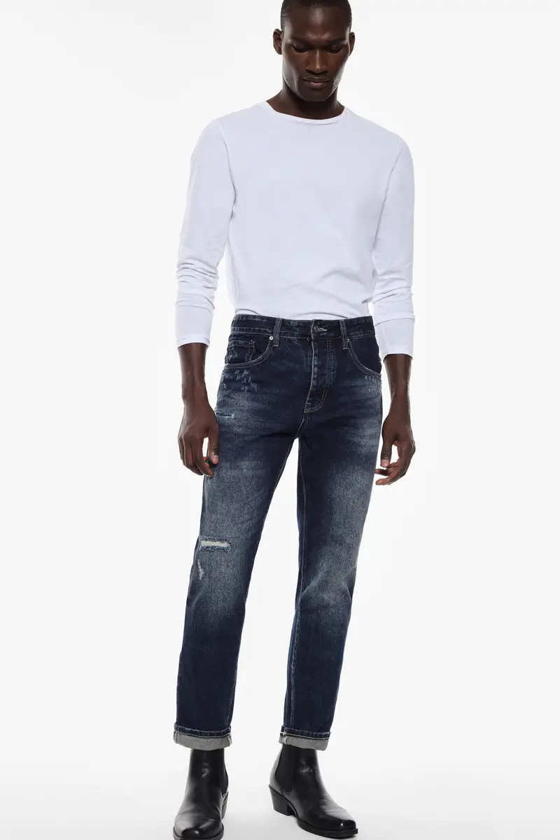 Jeans straight-leg con strappi Denim
