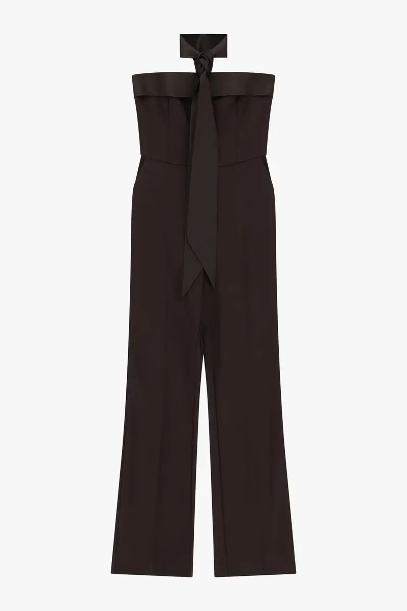 Jumpsuit a fascia con cintura e gamba dritta Moro