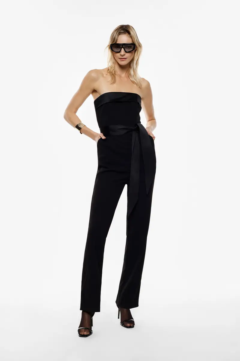 Jumpsuit a fascia con cintura e gamba dritta Nero miniatura 2