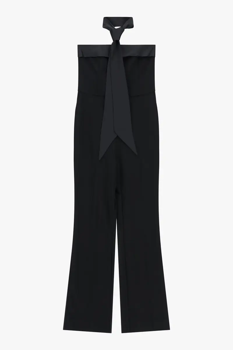 Jumpsuit a fascia con cintura e gamba dritta Nero