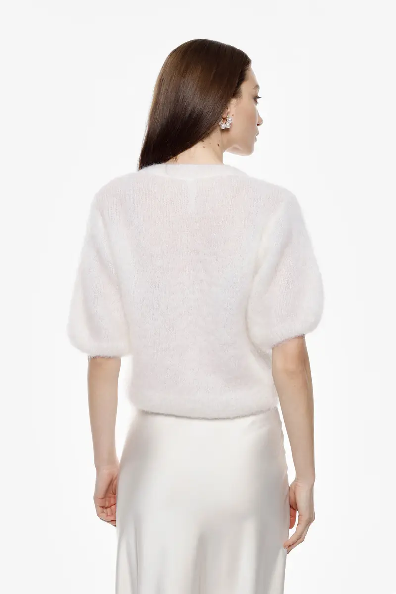 Maglia a maniche corte collo tondo effetto peluche Bianco miniatura 3