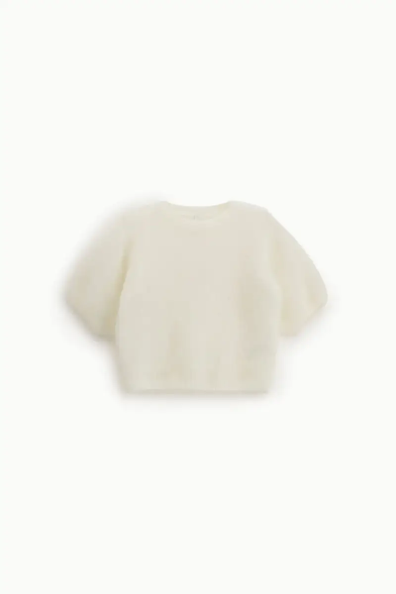 Maglia a maniche corte collo tondo effetto peluche Bianco