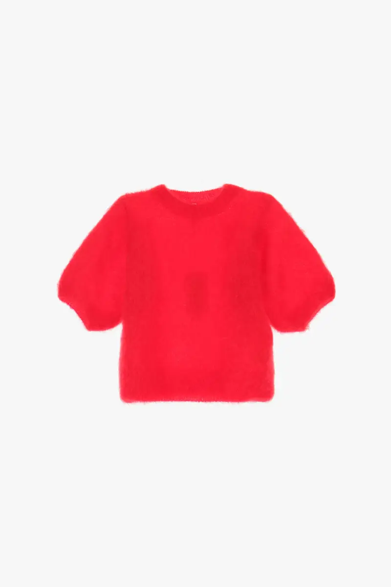 Maglia a maniche corte collo tondo effetto peluche Rosso