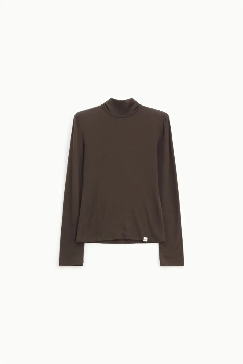 Maglia a maniche lunghe collo alto tinta unita Fondente