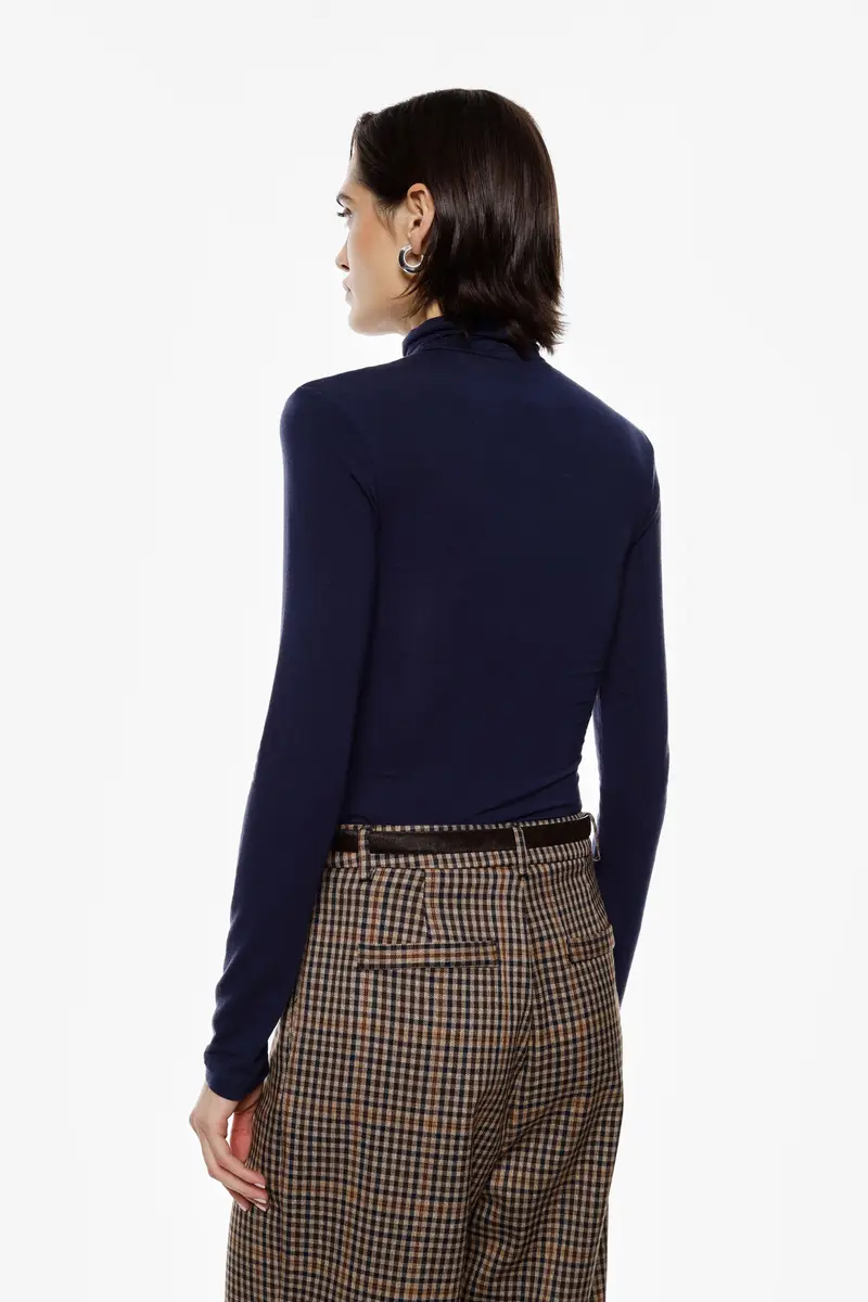 Maglia a maniche lunghe collo alto tinta unita Navy miniatura 3