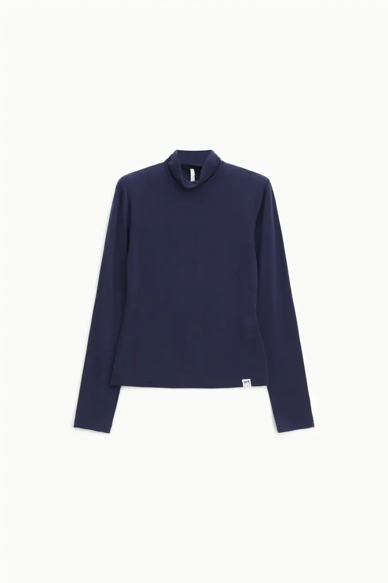 Maglia a maniche lunghe collo alto tinta unita Navy