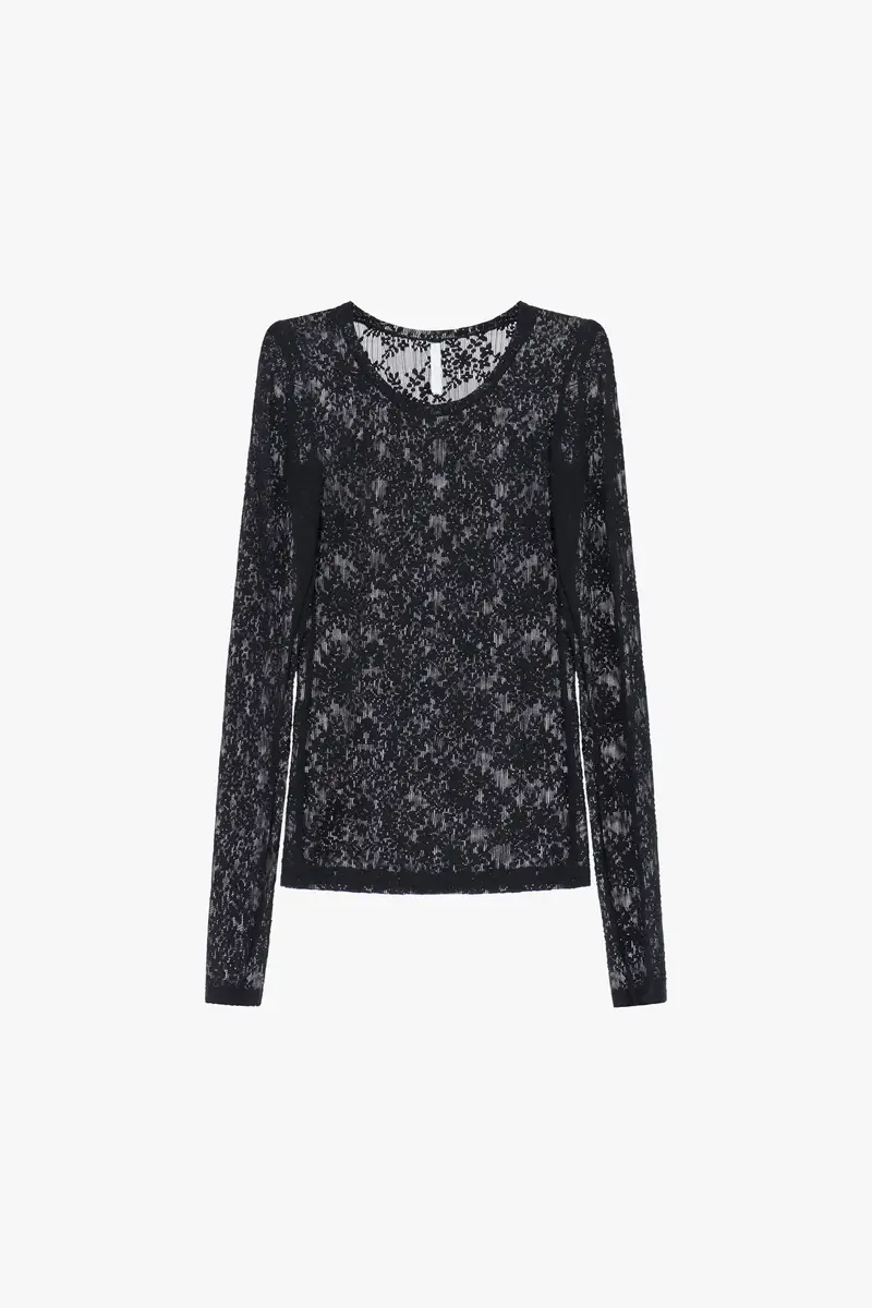 Maglia a maniche lunghe in pizzo floreale Nero