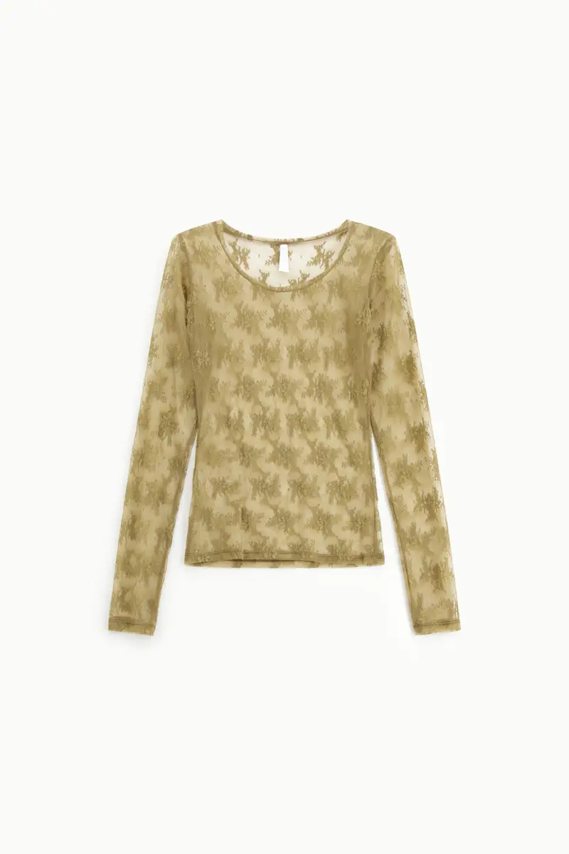 Maglia in pizzo trasparente a maniche lunghe Olio