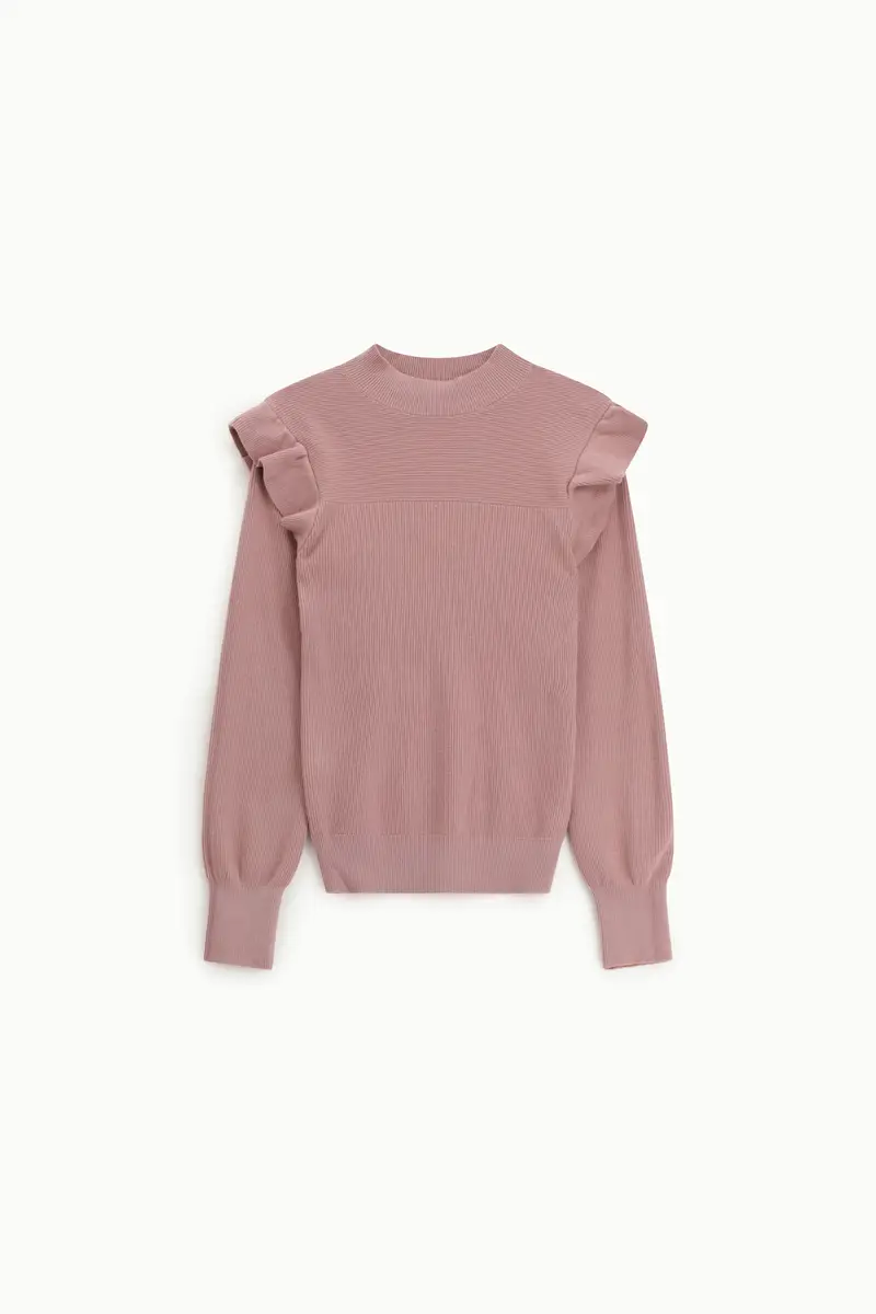 Maglione a collo alto con volant sulle spalle Cipria