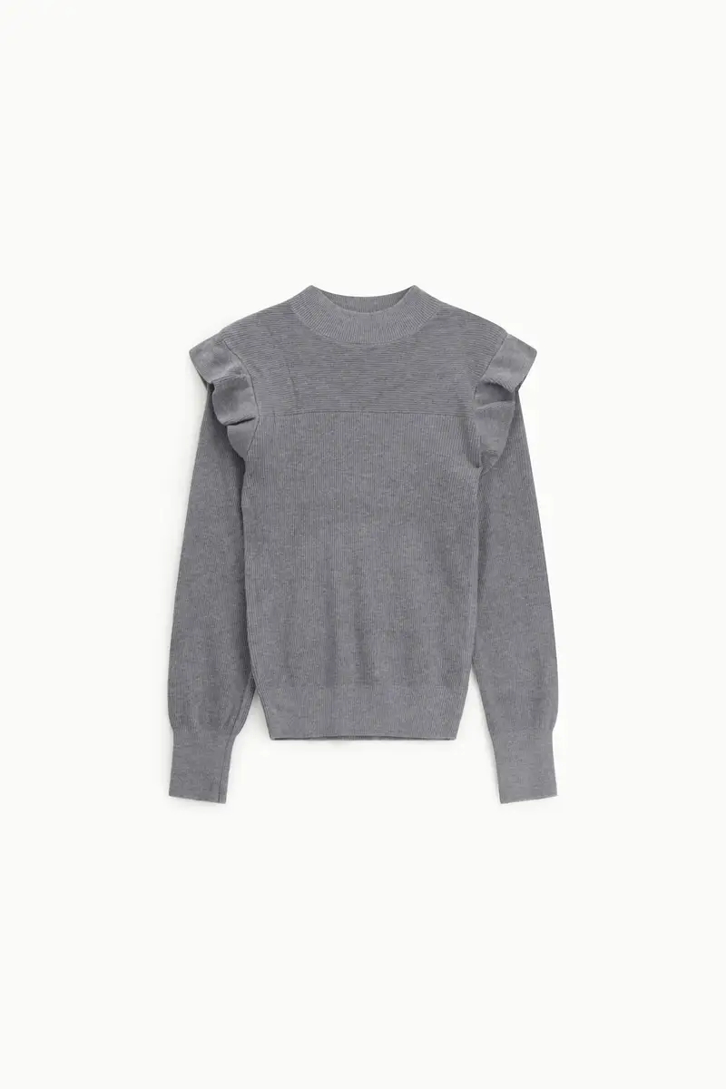 Maglione a collo alto con volant sulle spalle Grigio