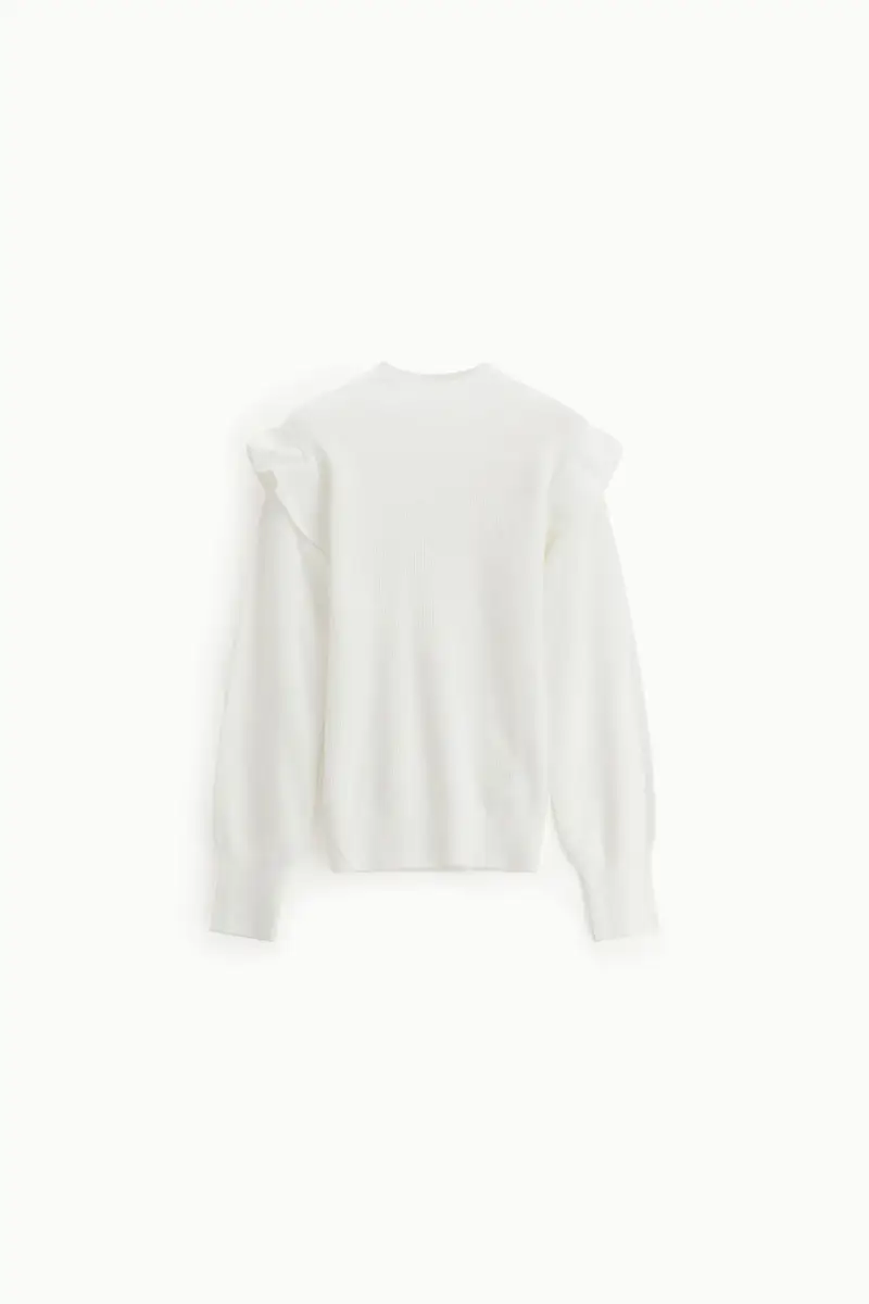 Maglione a collo alto con volant sulle spalle Panna