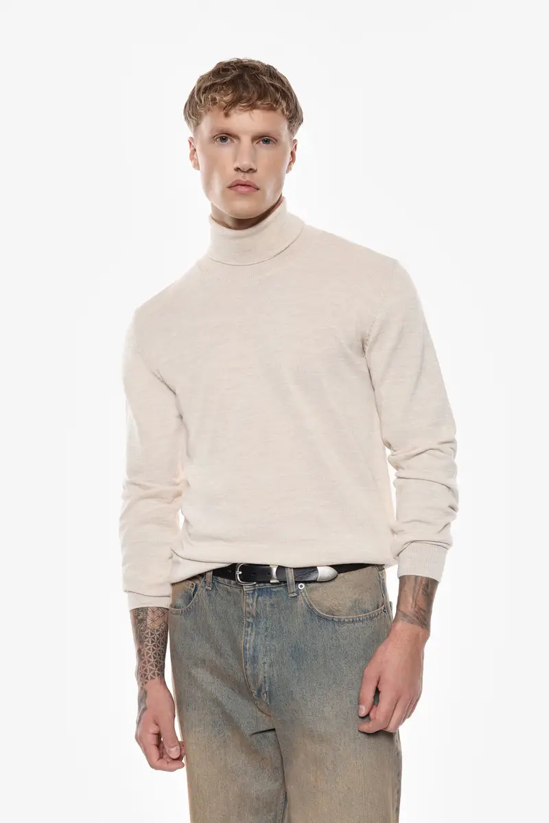 Maglione a collo alto tinta unita Beige miniatura 2