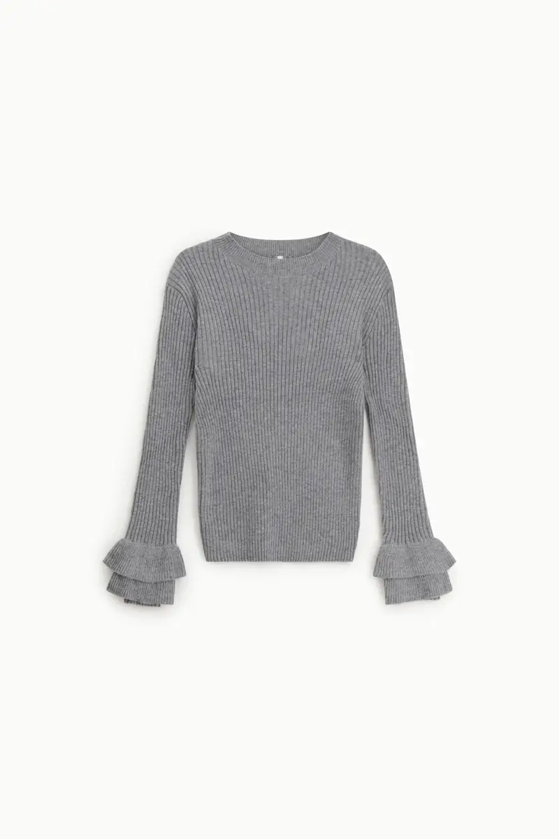 Maglione a coste con maniche volant Grigio