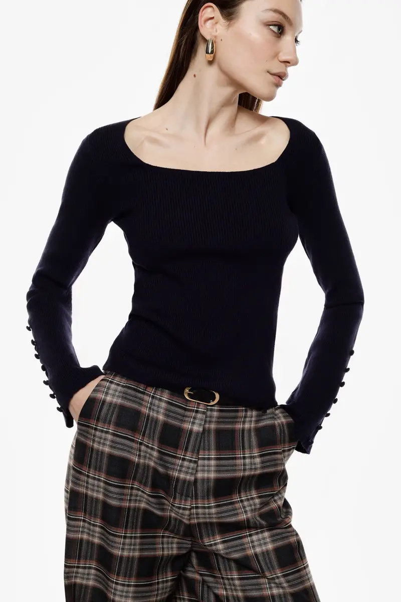 Maglione a coste manica lunga con bottoni Blu miniatura 4