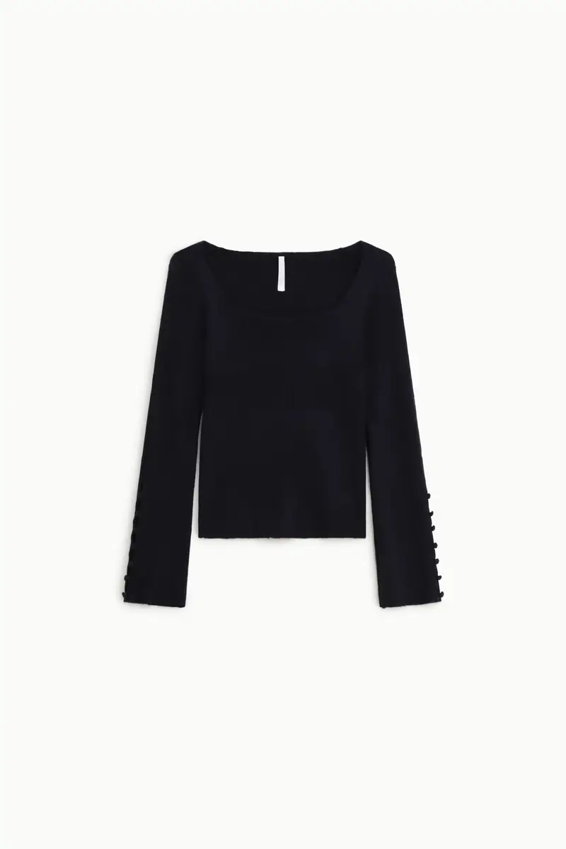 Maglione a coste manica lunga con bottoni Blu