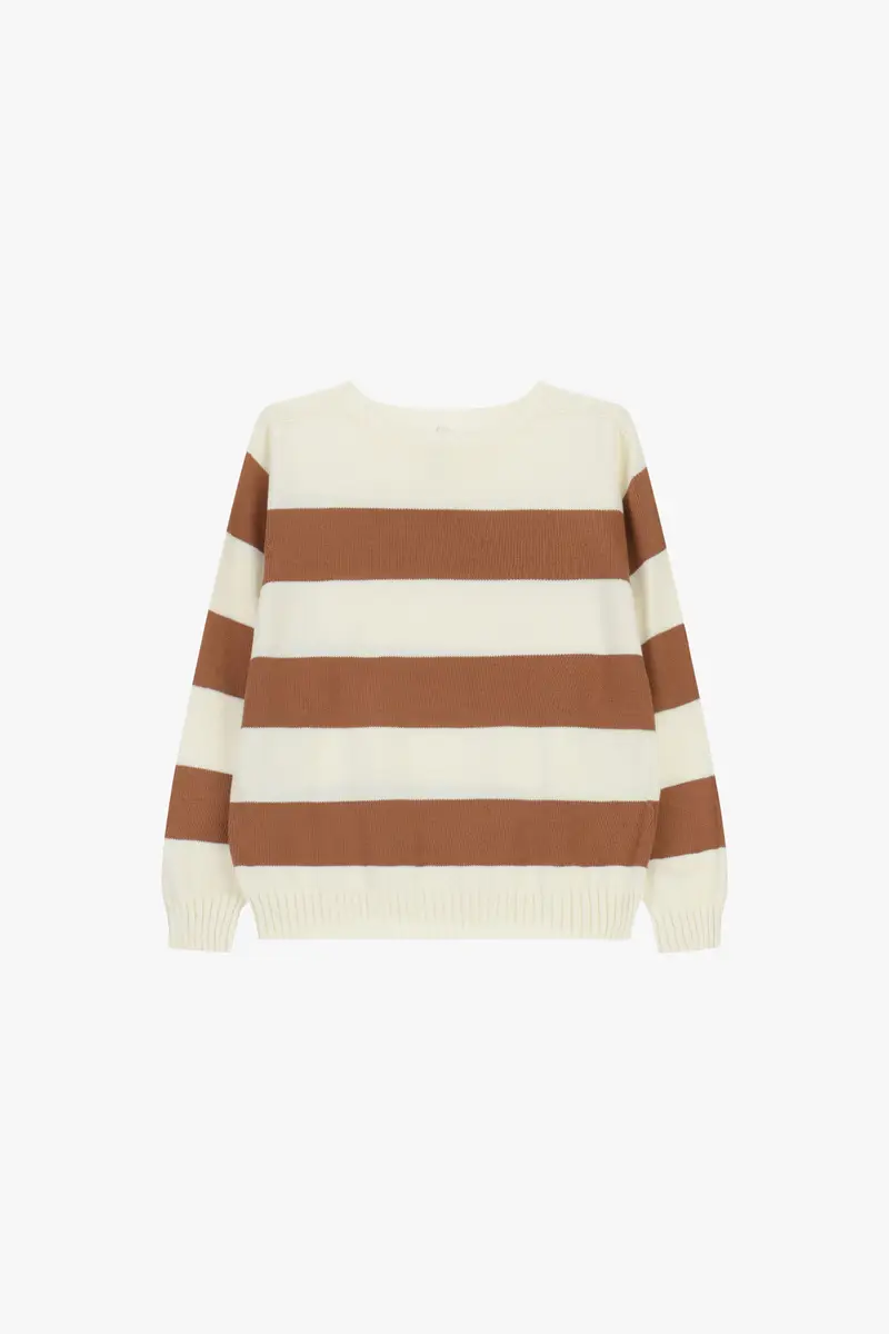 Maglione a righe con girocollo e polsini lavorati Burro
