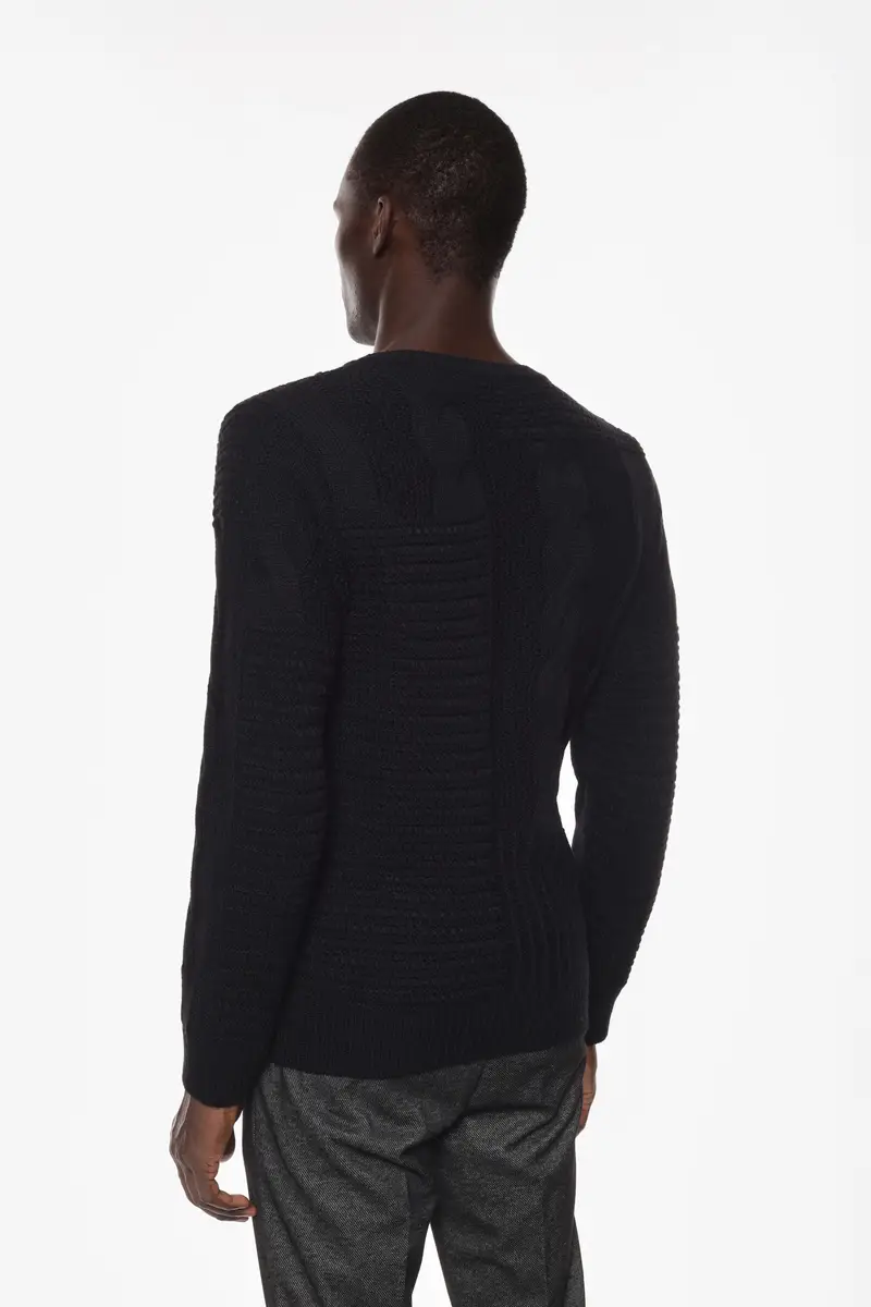 Maglione a trecce collo tondo Nero miniatura 3