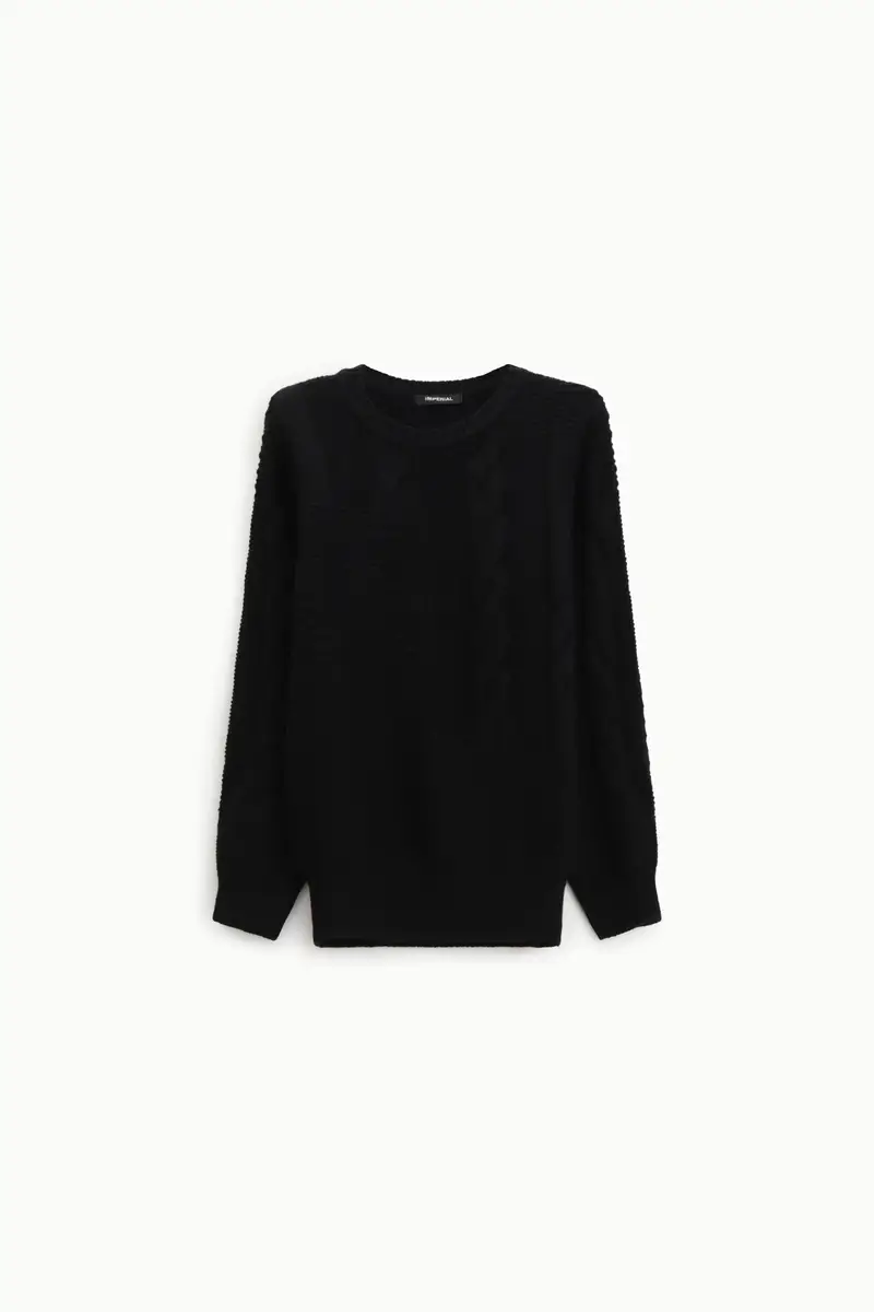 Maglione a trecce collo tondo Nero