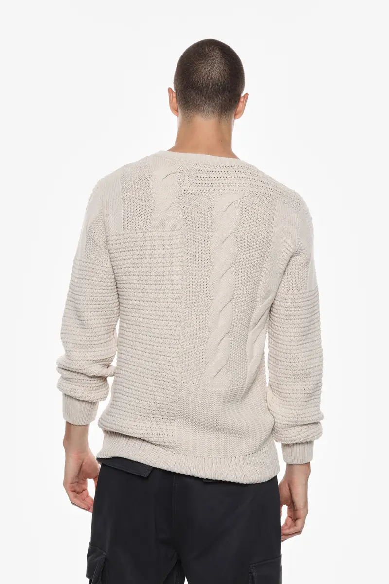 Maglione a trecce collo tondo Panna miniatura 3