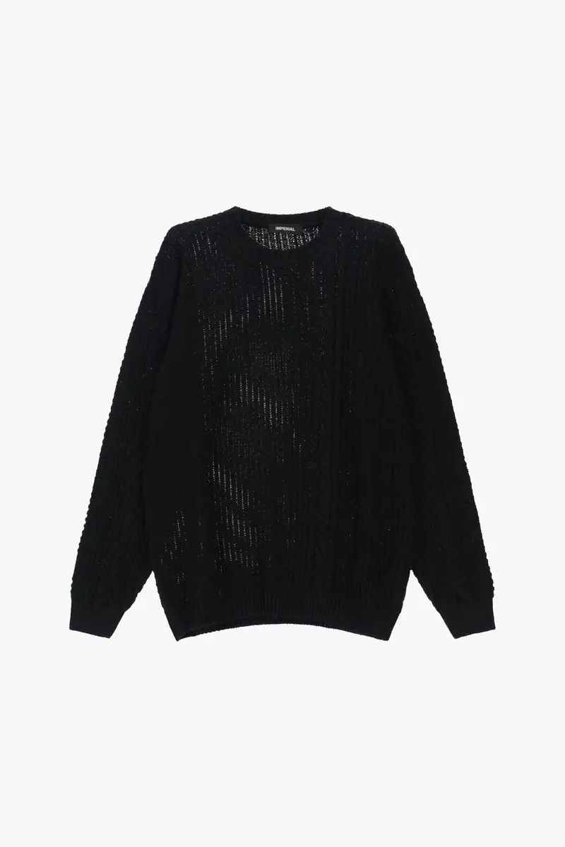 Maglione a trecce girocollo con maniche lunghe Nero