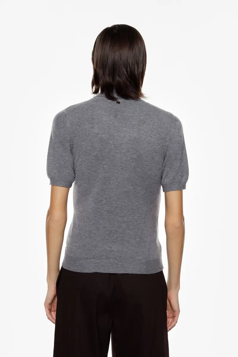 Maglione collo alto maniche corte tinta unita Grigio miniatura 3