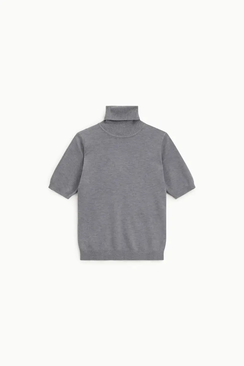 Maglione collo alto maniche corte tinta unita Grigio