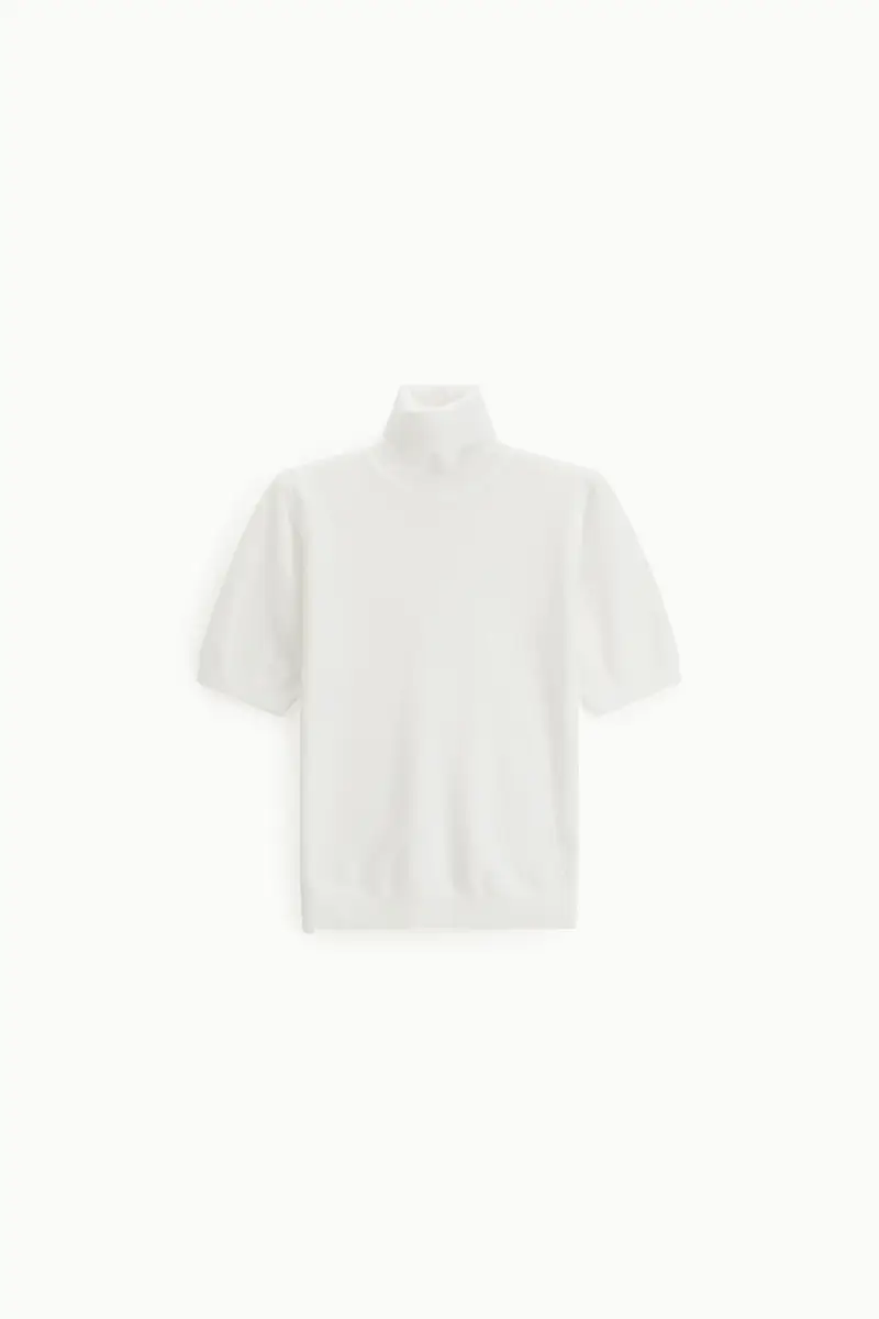 Maglione collo alto maniche corte tinta unita Panna