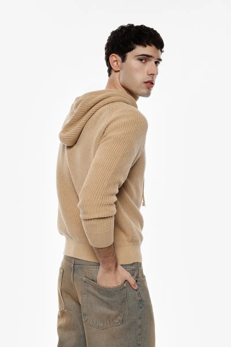 Maglione con cappuccio a maniche lunghe Cammello miniatura 2