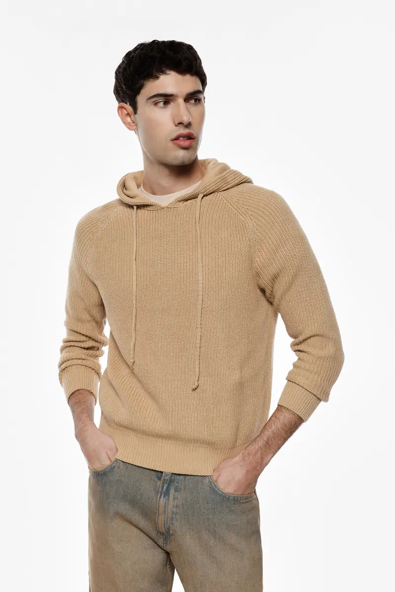 Maglione con cappuccio a maniche lunghe Cammello