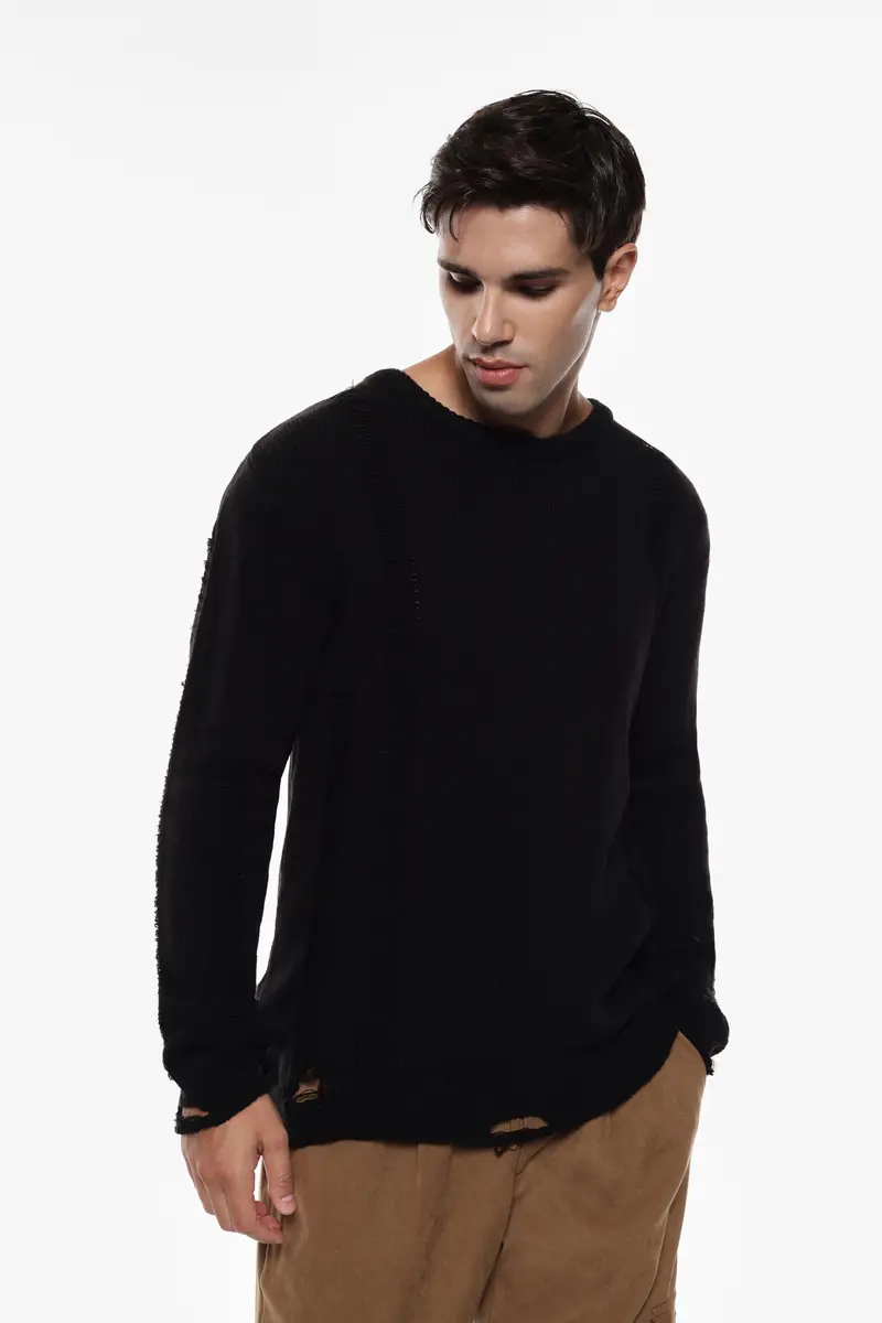 Maglione con dettagli a manica lunga Nero miniatura 2